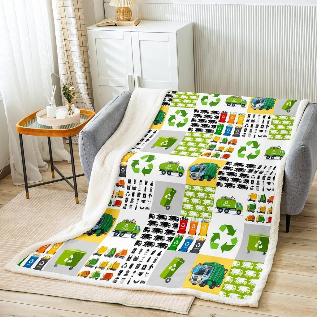 Garbage Truck Blanket Soft Fleece Throw Recycling Theme Kids Room Decor Educational Gift Baby Gift