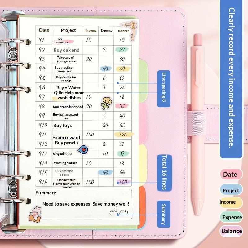 Macaron Children's Bookkeeping Book Loose-leaf Primary School Student Handbook Savings Book Can Put Money Financial Wallet Bookkeeping Book
