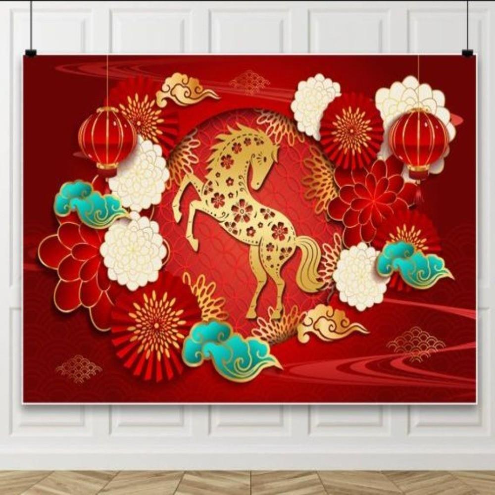 Red Gold Chinese New Year Decoration Lion Dance Horse Year Photography Background Spring Festival New Style Banner 1.2 - 0.8M