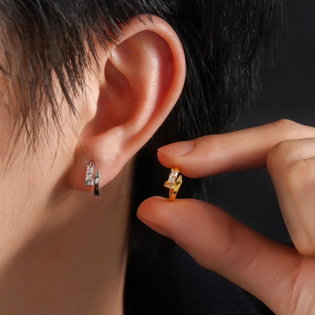 Square Zircon Earrings Men's Super Flash Simple and Versatile Earrings Women's Ruffian Handsome Nail Earrings
