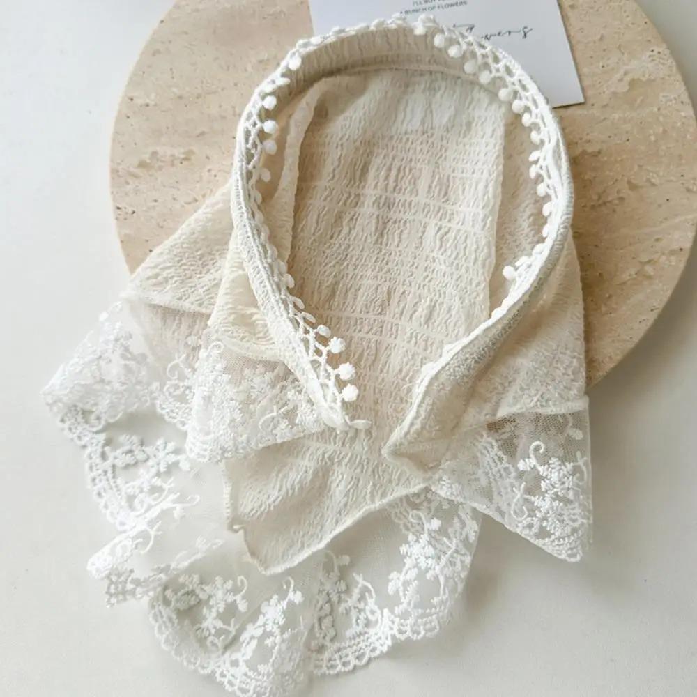 Girl's Hair Accessories Woven Hair Scarf Plaid Lace Retro Travel Photo Headband Women Headwarp Bandana Hair Band Y2K Hair Hoop