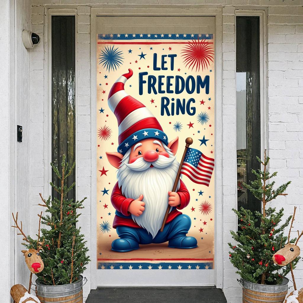 Patriotic Gnome Display USA Themed Liberty Theme Banner USA Independence Day Banner Red White Blue Color Scheme For Outdoor