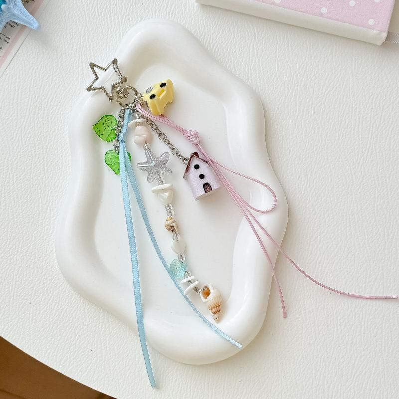 Ocean Themed Cute Keychain 1Pcs Star Clip Shell Charms Ribbon Tassels for Kids Birthday Gift Schoolbag Accessory