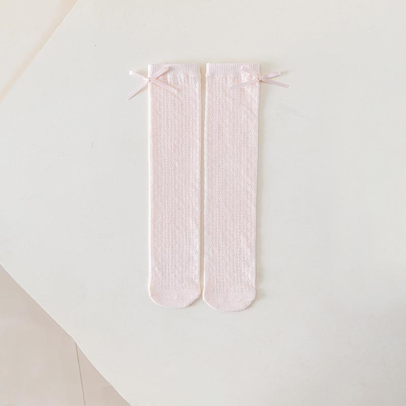 Summer Girls Hollow Mesh Bow Knee High Socks 3-8T Comfortable Breathable Children Stockings 4 Colors