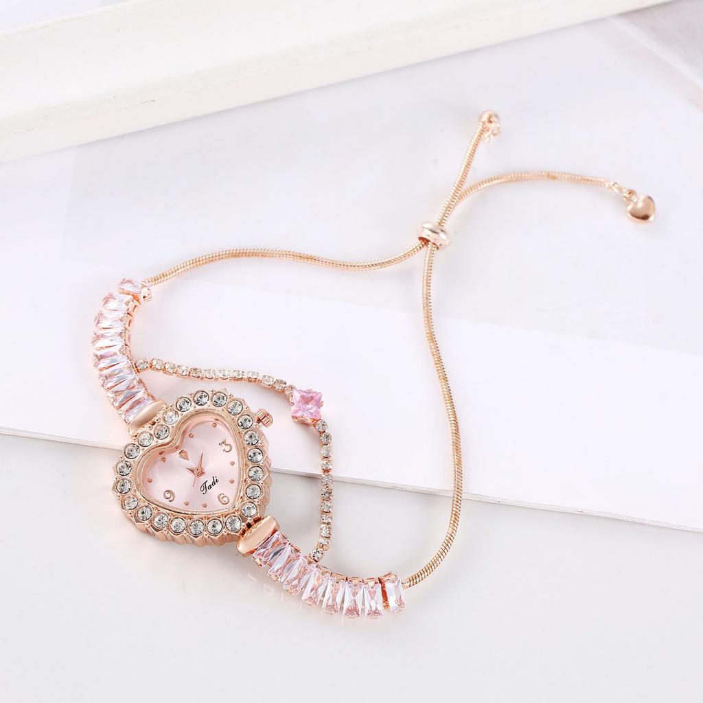 Montre à réglage automatique pour femme avec bracelet en strass et cadran en forme de cœur