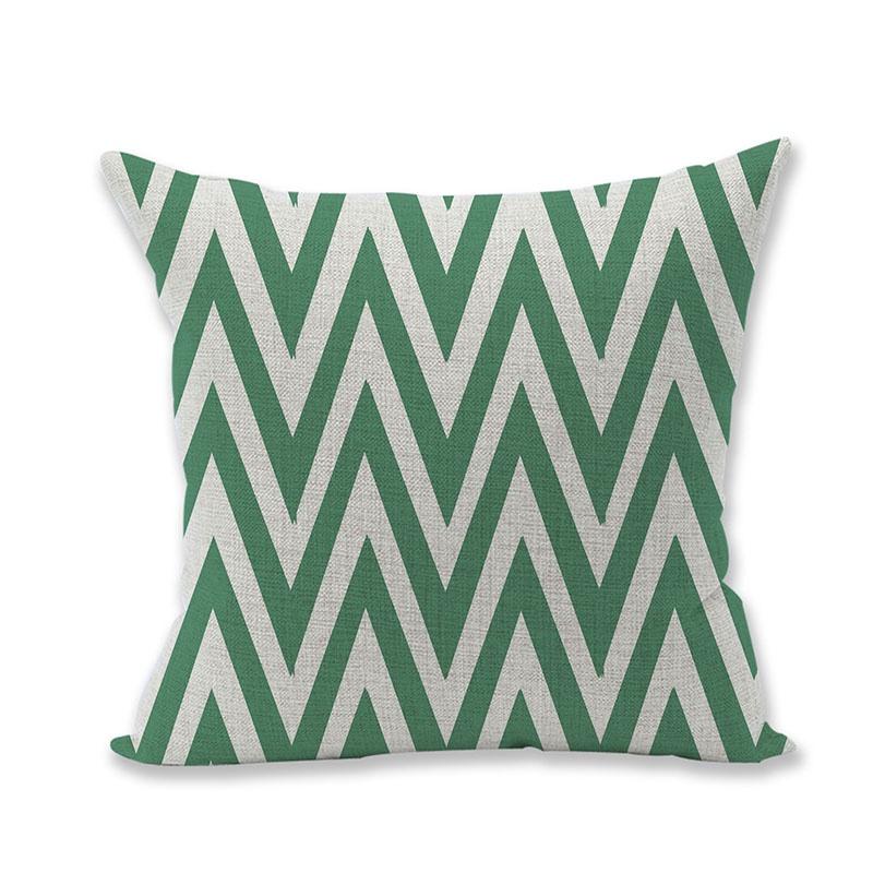 Premium Quality Green Geometry Cotton Linen Pillow Case For Versatile Home And Office Use