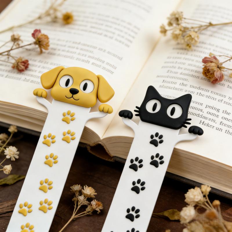 2Pcs Acrylic Flat Cat And Dog Bookmarks with Paw Print, Perfect Gift for Cat Lovers, Dog Lovers, Women, Students, Teachers