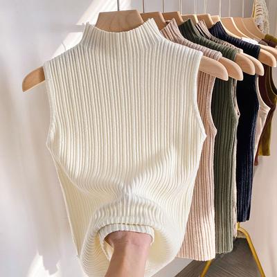 Turtleneck Knitted Inner Camisole Women's Spring Summer Cropped Short Sleeveless Thin Base Layer Top
