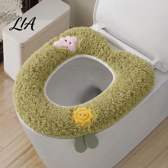Soft Warm Bathroom Pad Plush Toilet Seat Cover for Autumn Winter, Cute Washable Warmer with Zipper Closure, Universal Fit Thickened Cushion Love/Cloud