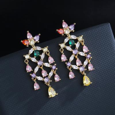 Colorful Flower Earrings European and American Fashion Micro Inlaid Zircon Women's Floral Earrings