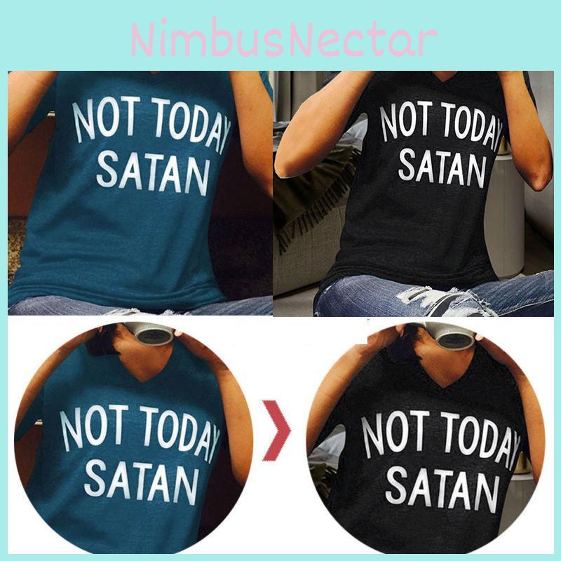 Stylish Women Not Today Satan Tee Comfortable Casual Short Sleeve V-neck Top