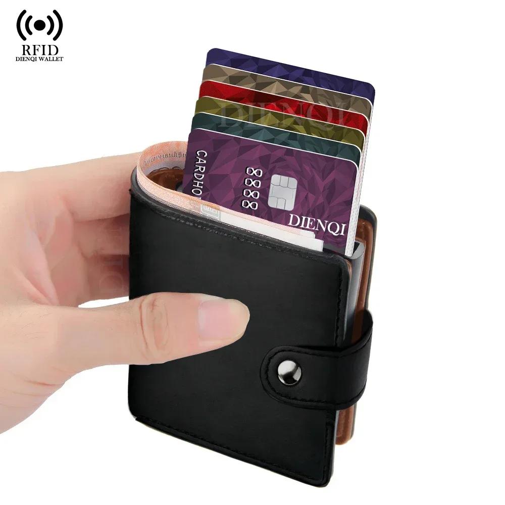 Pu Leather Credit Card Holder Luxury Id Cardholders Pop Up Metal Mini Minimalist Wallet for Women Men Coin Purse  Badge Holder