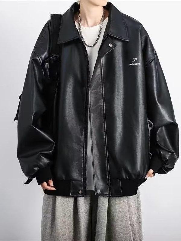 Модна чоловіча шкіряна мотоциклетна куртка в гонконгському стилі для осені та зими