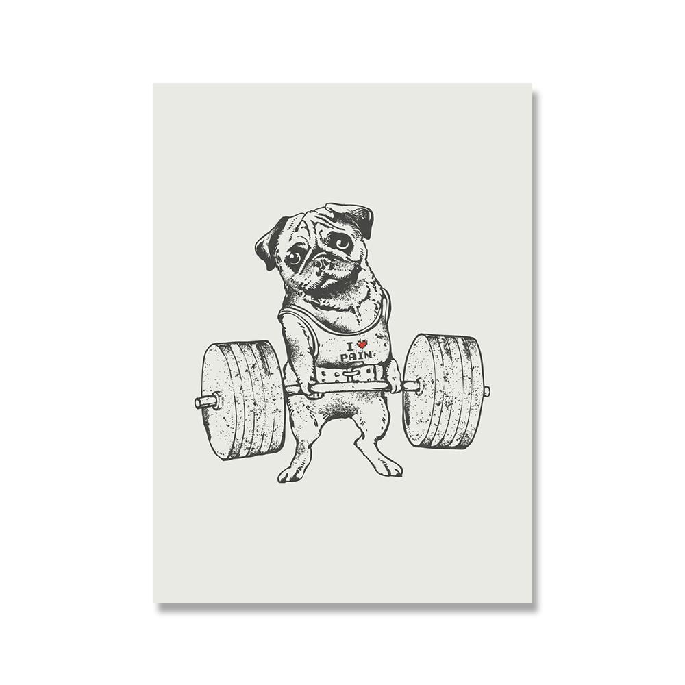 

Черно-белый животный подъемник, спортивная картина на холсте, мопс, бульдог, ленивец, кошка, плакат для упражнений, настенный художественный принт для спортзала, фотографии, декор комнаты 21x30cm No Framed