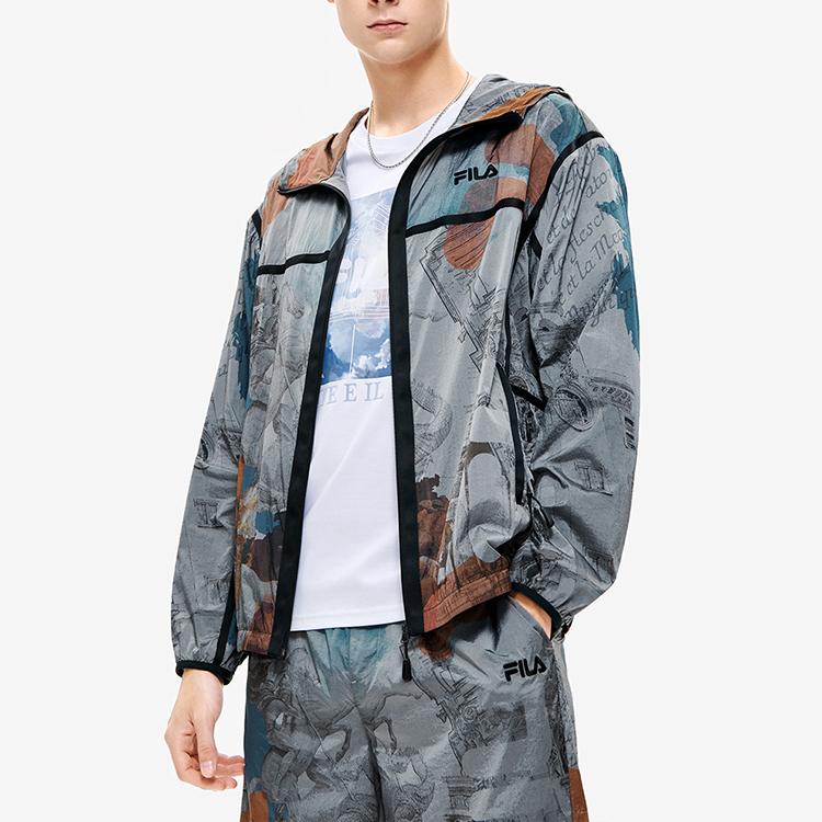 FILA Embroidered Logo All-Over Print Lightweight Loose Casual Jacket Men jackets F11M238701F-ZA
