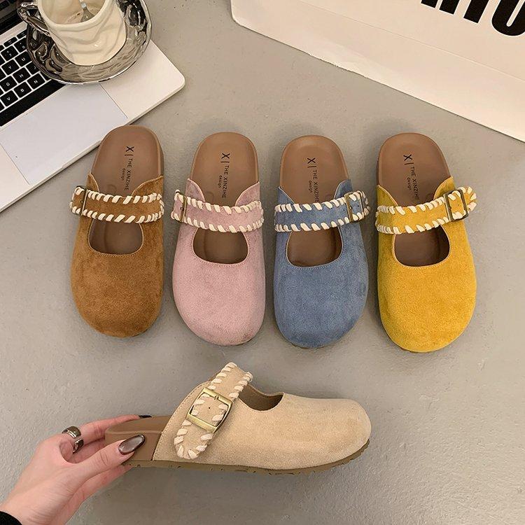 2025 summer new bag head drag women's shoes platform casual non-slip one-word buckle round head slippers female student slippers