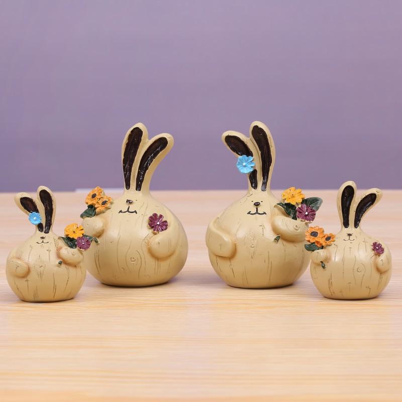 Bunny Rabbit Resin Figurines Statue with Flowers Cute Animal Easter Garden Home Decorations Easter Gift