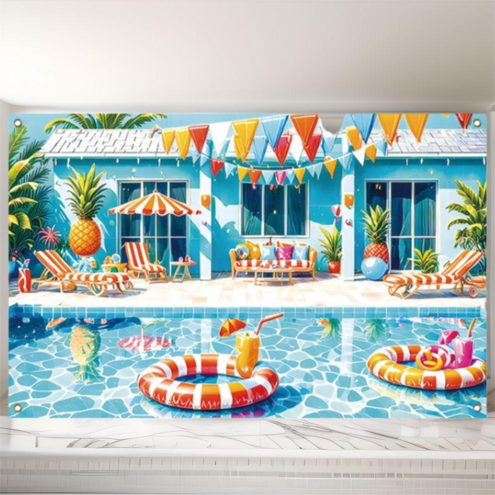 Pineapple Parasol Summer Beach Backdrop Tropical Theme Seaside Backdrop  Gender Reveal