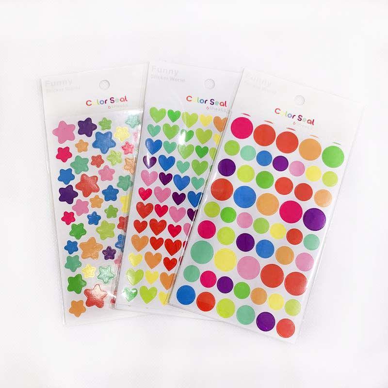 6pcs Stickers Paper Dots Heart Star Cute Colored Sticker Toys Album Diary Decoration Sticker Label Adhesive