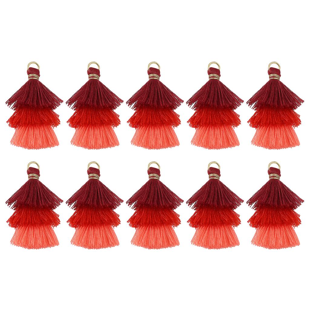 10Pcs Tiny Tri-Layered Tassels 1.6" Mini Tassel Bag Charm Bohemian Keychains Handmade Tassel Keychain for DIY Projects