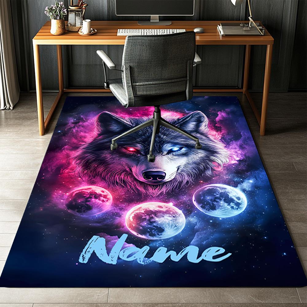 Custom Name Wolf Printed Carpet,Rug for Office Chair Living Room Bedroom Kitchen Room Decor Gifts.
