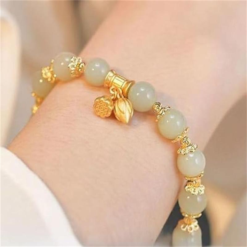 Přírodní bambusový korálkový náramek Čínský styl jadeitový náramek pro ženy Vynikající šťastný hotanský nefritový náramek