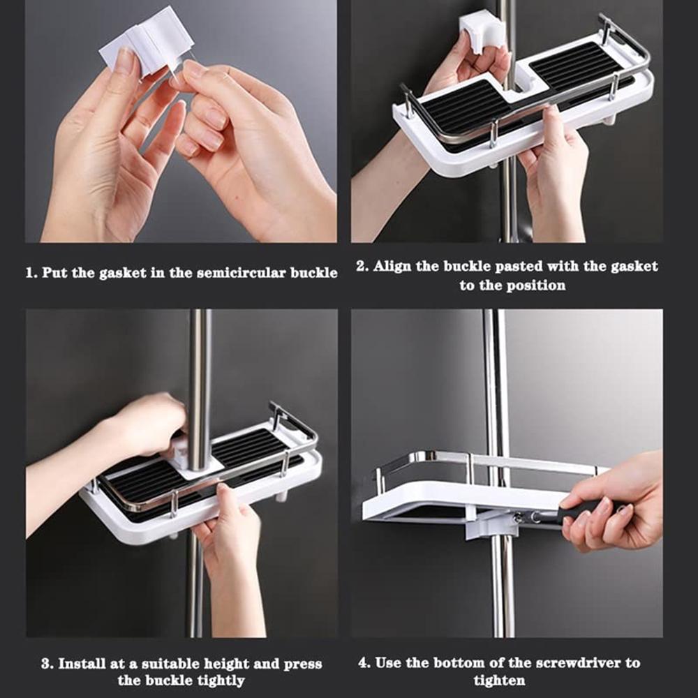 Bathroom Shower Storage Rack Organizer No Drill Lifting Rod Shower Head Holder Shampoo Tray