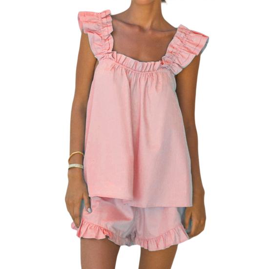 Womens Pajamas Set 2 Piece Ruffle Trim Tank Top And Shorts Sleepwear Set Summer
