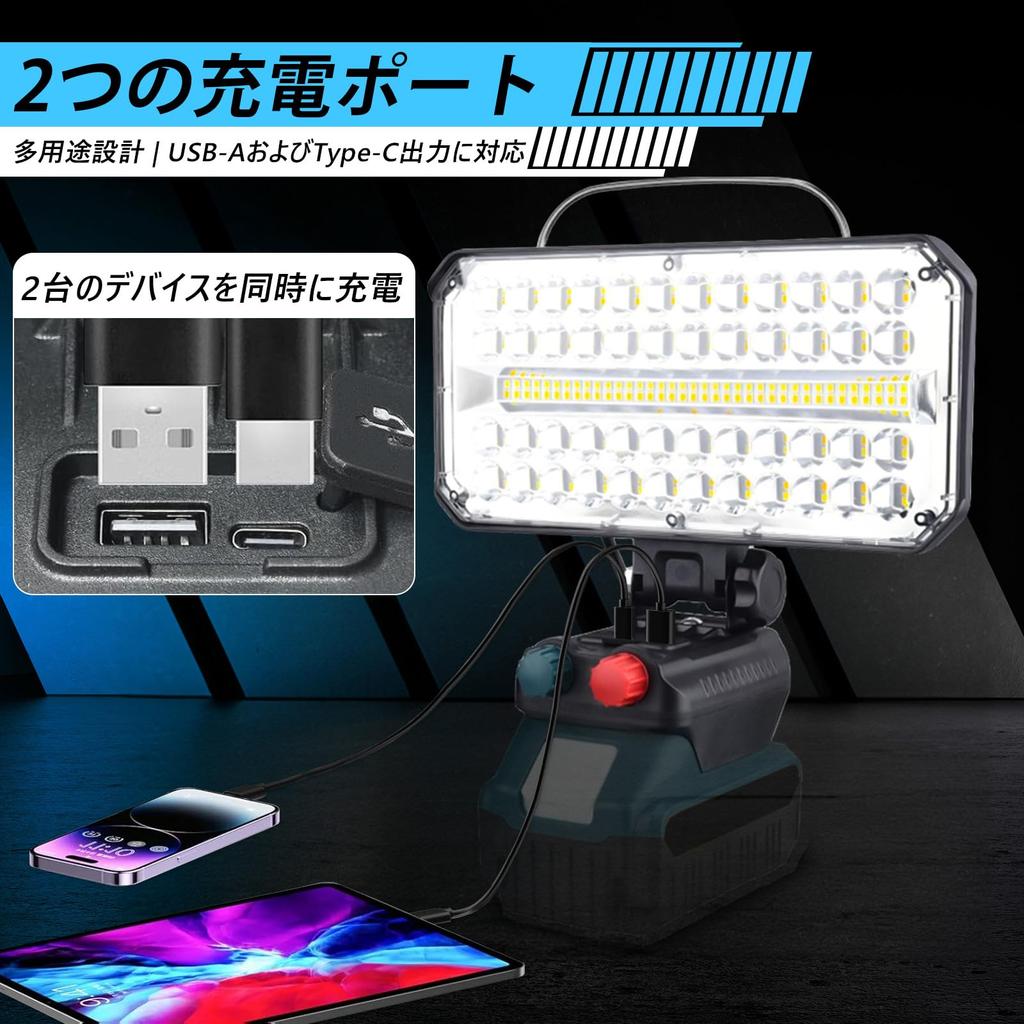 Rechargeable LED Floodlight, Work Light, Stepless Brightness and Color Temperature Adjustment, Cordless Work Light, Compatible with 18V (14.4V18V),