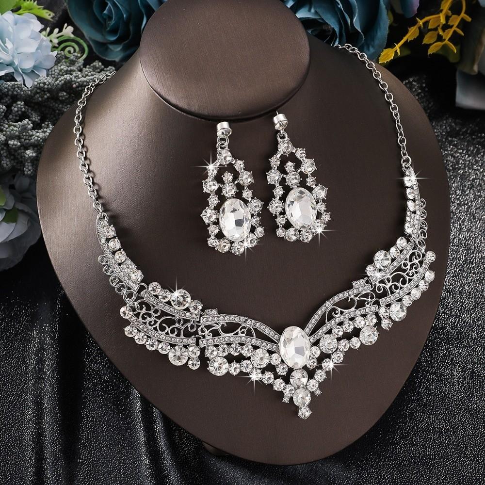 Fashion Jewelry Set Exquisite Clavicle Chain Elegant Necklace Earring Set  Wedding Engagement