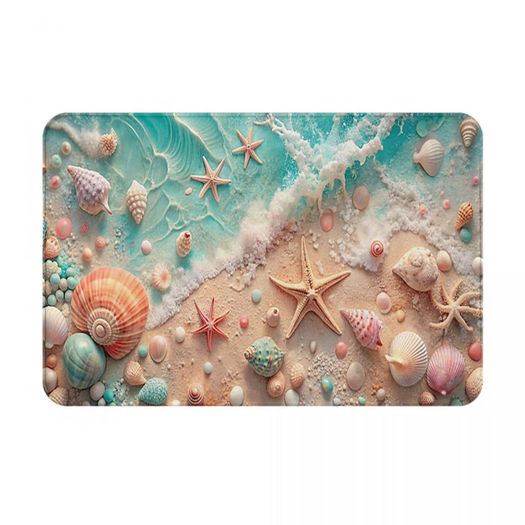 Ocean Waves Seashells Non-slip Doormat Floor Mat Cushion Carpet Rug for Kitchen Entrance Home Bedroom Footpad Mats
