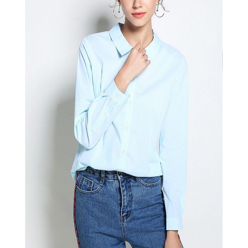 

Fashion Green Stripes Loose Professional Long Sleeve Shirt Light green 2XL