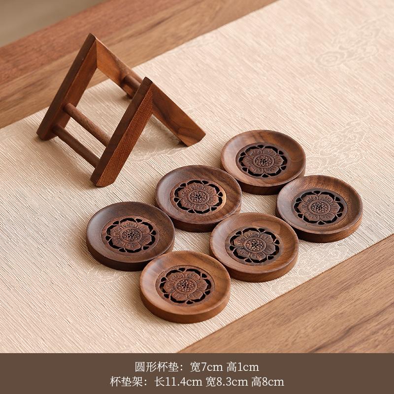 Walnut Wood Tea Coaster Solid Wood Heat-Resistant Mat Creative Kung Fu Tea Set Tea Ceremony Accessories 7pcs SET