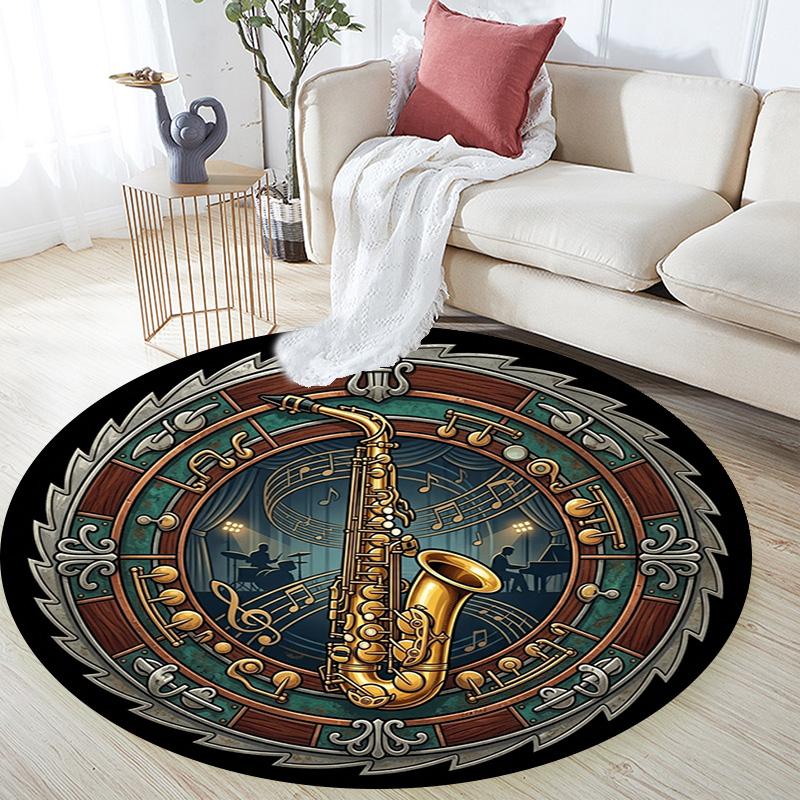 Saxophone Music Festival Emblem Round Area Rug Under Office Chairs Bedroom Living Room Home Decor