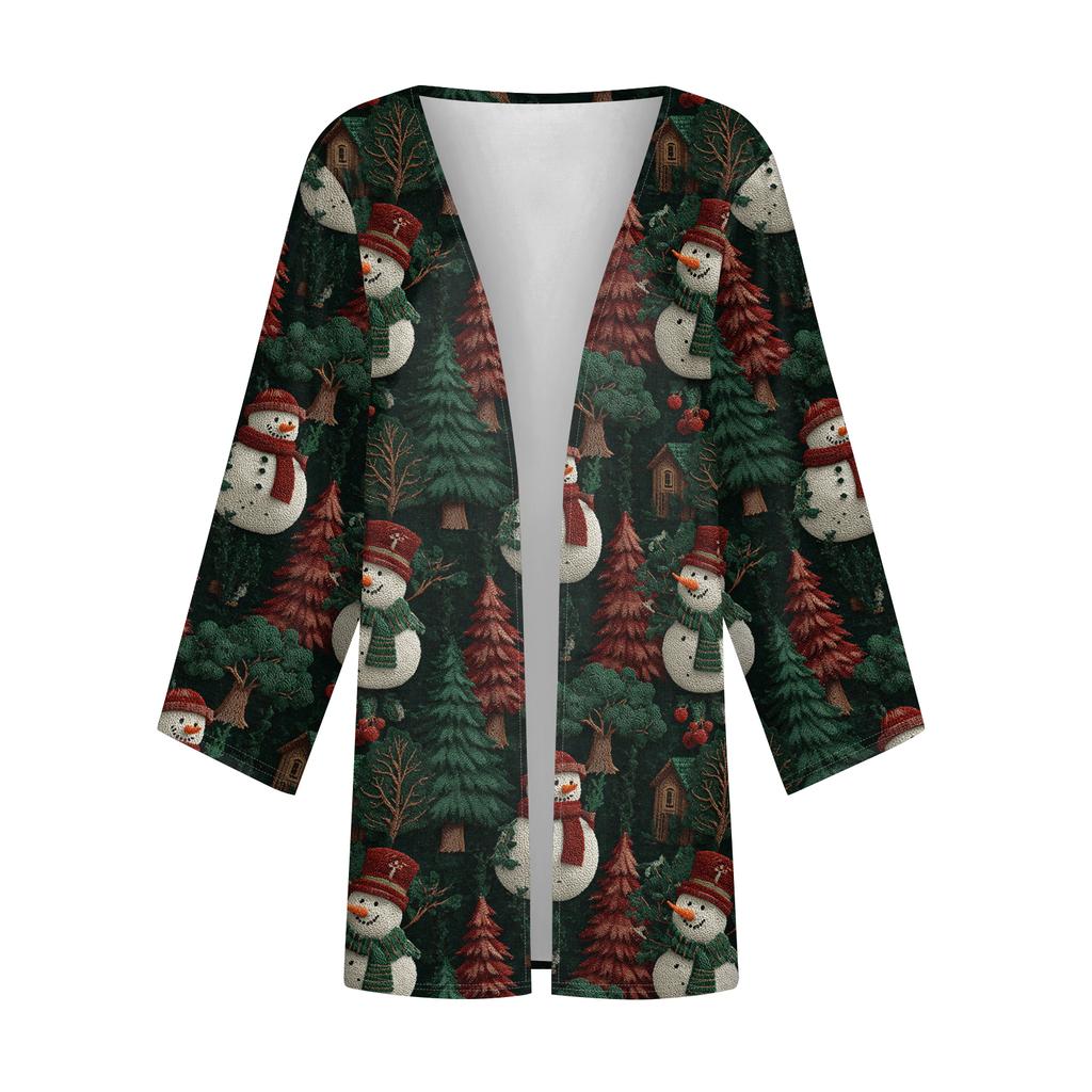 Women's Casual And Fashionable Christmas Printed Lightweight Mid Length Jacket Cardigan