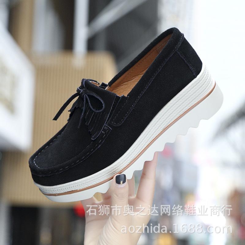 

Joom 2025 весна-осень туфли-маффины с круглым наклонным каблуком и бахромой на платформе для мам, повседневная обувь большого размера для женщин 35 чёрный