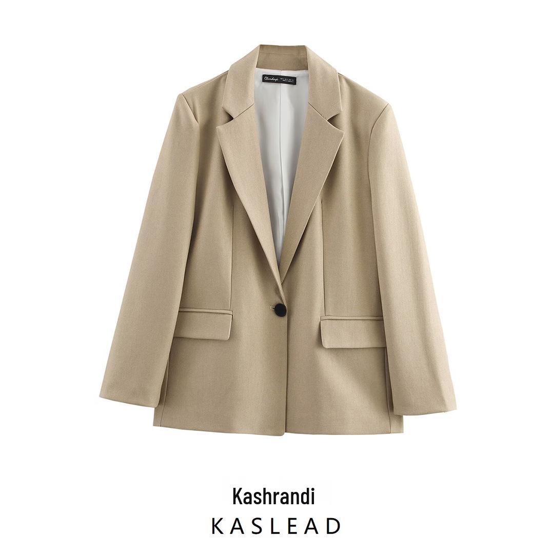 

Women s European & American Turn-Down Collar Padded Shoulder Suit Jacket, Spring 2025 Fashion, Straight Fit Extra Small