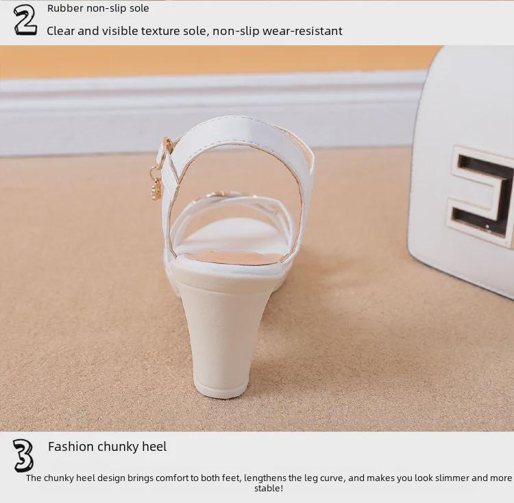 Sandale cu toc înalt de vară 2021 pentru femei - Design coreean cu gură de pește cu toc gros roman versatil