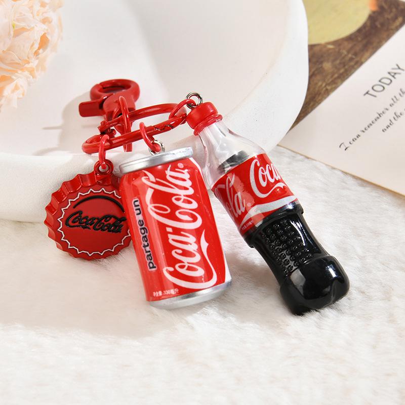 Trendy Creative Coke Bottle Car Keychain with Ice Cube Charm - Stylish Couple Bag Accessory