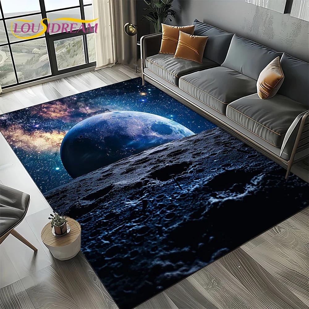 Milky Way Universe Space Stars Black Hole Galaxy Earth Carpet Rug for Living Room Bedroom Sofa Decoration,Non-slip Floor Mat