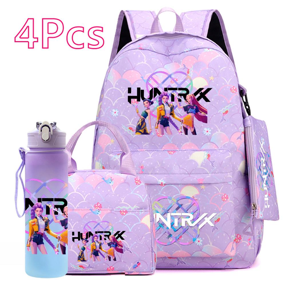 4-teiliges/Set K-POP Bedruckter Rucksack Große Kapazität Schultasche Handtasche Etui Tasche mit 750 ml Wasserflasche Junge Mädchen Schultasche wasserdicht Reisetasche Mochila