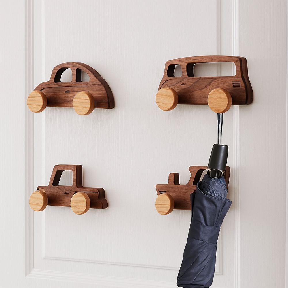 Wall Mounted Wood Car Shaped Hooks Decorative Coat Bag Hook Cartoon Car Wall Hooks  Entrance