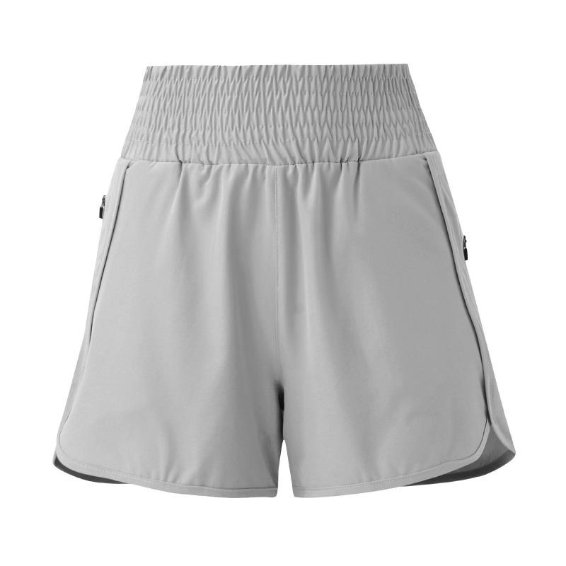 Pantalones cortos deportivos negros de cintura alta elástica con bolsillos con cremallera para mujer