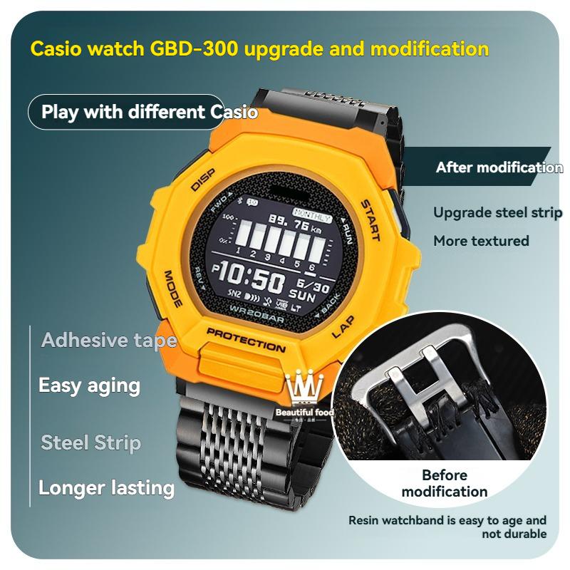 For Casio Sport Watch 3568 GBD-300 Modified Steel Strip Stainless Steel Watch Strap Men's Metal Bracelet Black Accessories