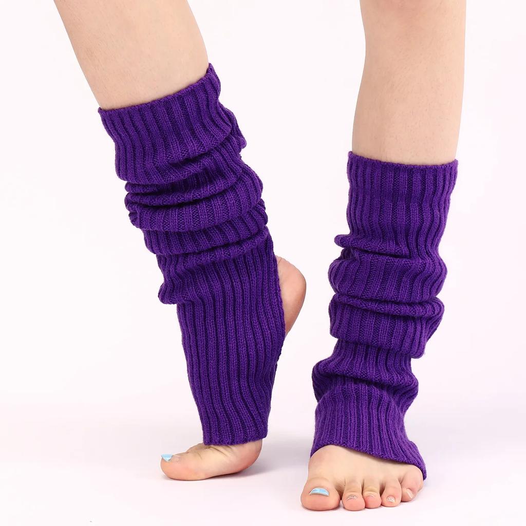 New Japanese Lolita Y2k Solid Color Leg Warmers Women Hollowed Out Foot Heel Warm Knitted Knee High Socks Legging Gaiters Cover