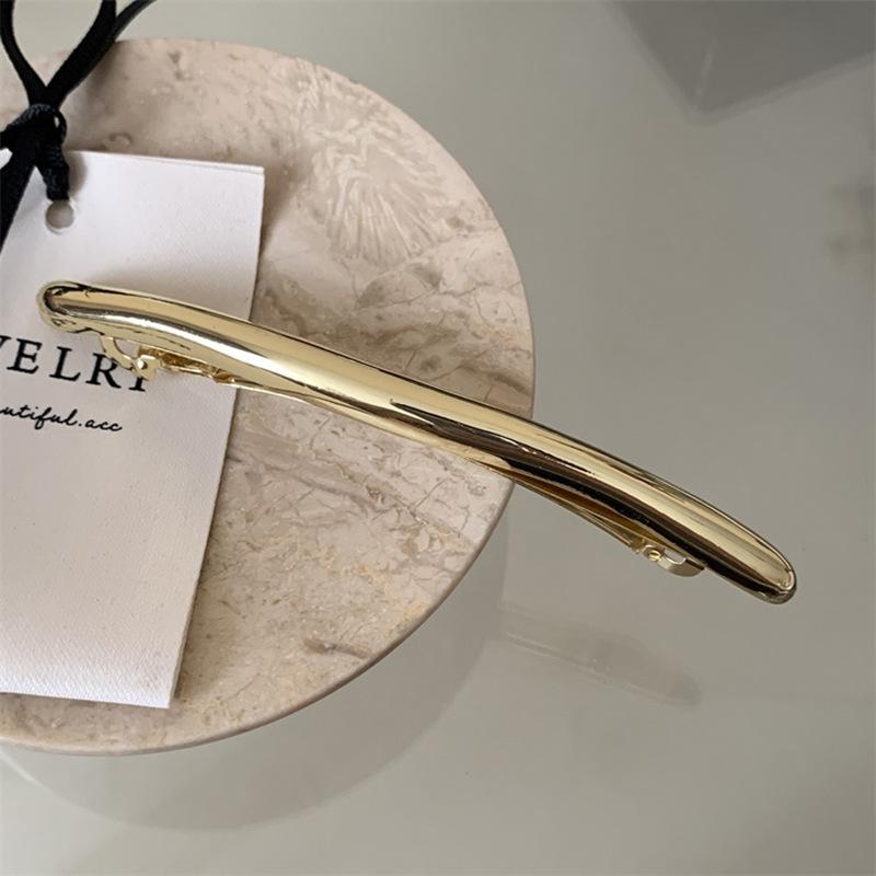 11cm Women New Simple Metal Golden Strip Long Barrettes Hair Clips Vintage Hairpins Automatic Smooth Spring Clip Hairgrip INS