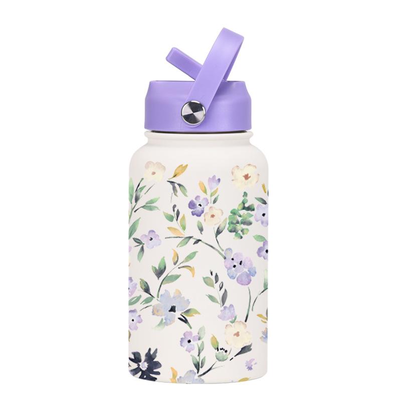 650Ml Sports Kettle Portable Handle Straw Water Cup Stainless Steel Beauty Mouth Printed Cup