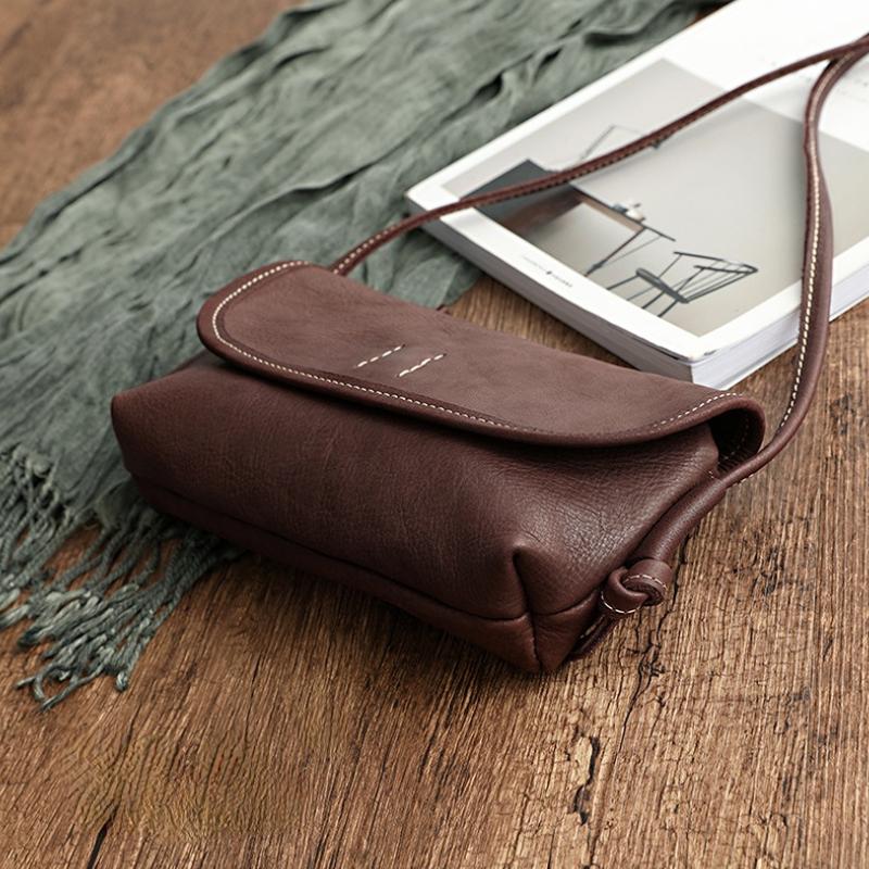 Johnature Ručne vyrábaná dámska taška z retro mäkkej hovädzej kože Jednoduchá jednofarebná taška cez rameno Ladies Small Messenger Bag