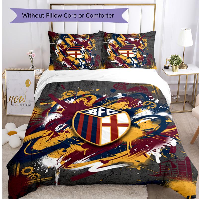 Bologna FC Printed 3PCS Bedding Set Breathable Duvet Cover with Pillowcases Decorative Bed Linen for Bedroom Home