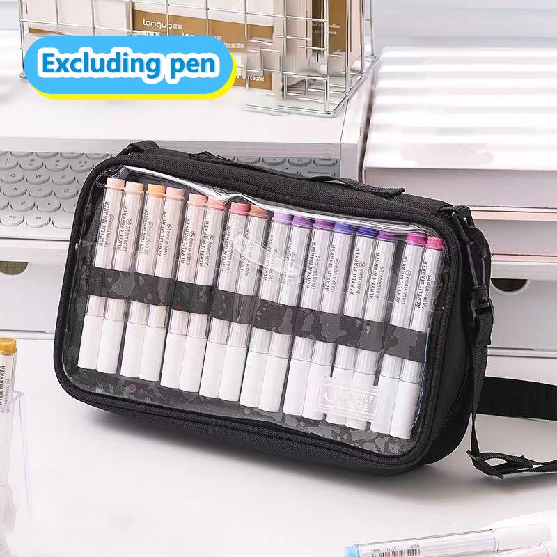 Large-Capacity Marker Storage Bag 64 Pieces Layered Handheld Diagonal Shoulder Transparent Bag Watercolor Pen Finishing Box
